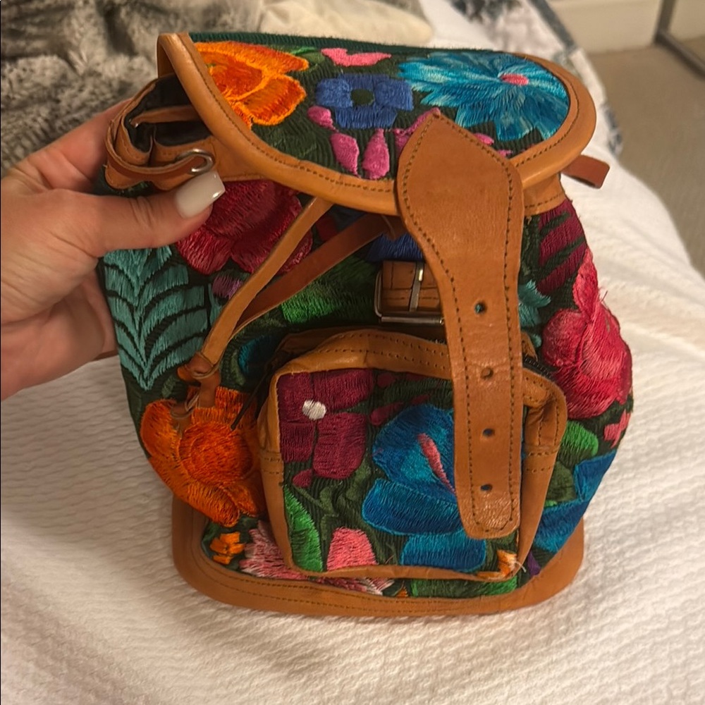 Floral Embroidered Backpack - Handmade